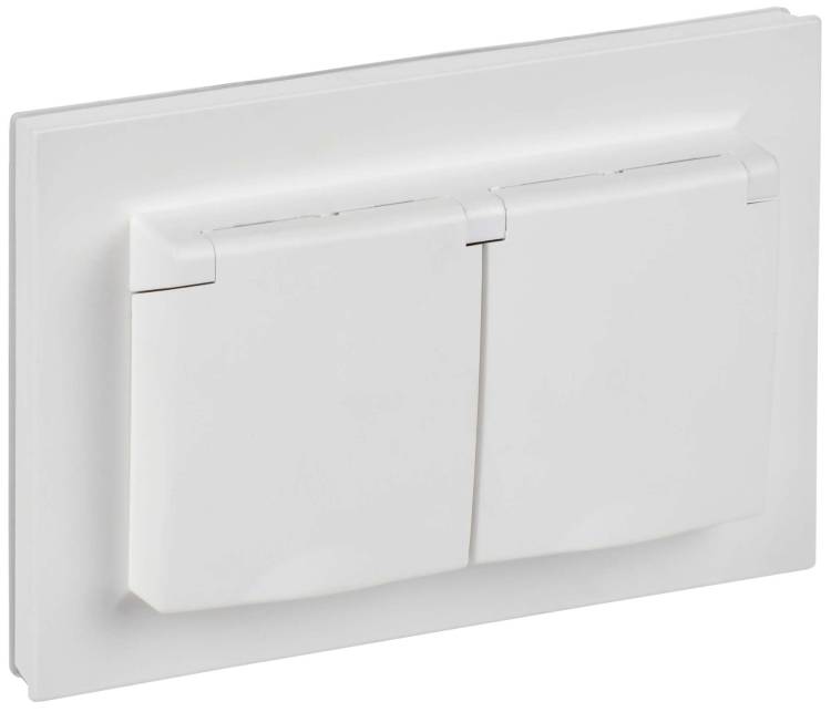 Розетка 2-местная с заземлением, шторками и крышкой IEK Brite BR-R26-16-44-K91-F арктический белый