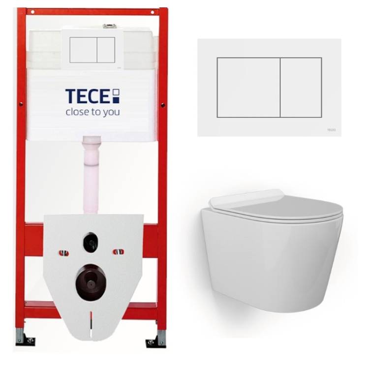 Комплект Tece TC413001480 Инсталляция для унитаза Tece + Унитаз подвесной beWash Aldo безободковый, с сиденьем микролифт, белый глянец