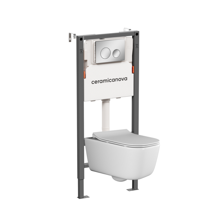 Унитаз с инсталляцией Ceramica Nova New day (Новый день) CN3005_121001CH безободковый, сиденье микролифт, кнопка хром глянцевый