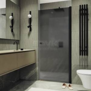 Душевая дверь в нишу MaybahGlass MGD-1673-6 профиль черный, стекло черное матовое, 198x70
