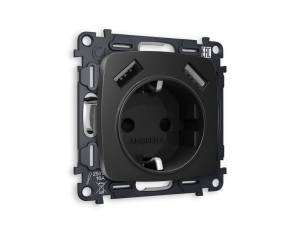 Комплект механизма электрической розетки 2USB A+A 18W (быстрая зарядка) с заземлением Ambrella Volt Omega MO809010