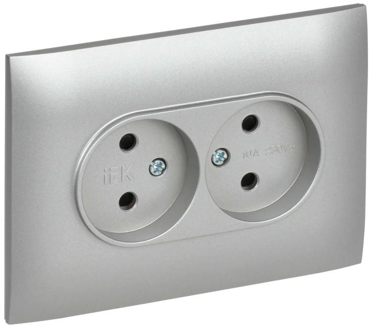 Розетка 2-местная с защитными шторками IEK Skandy SK-R23-10-K23-F серебряный
