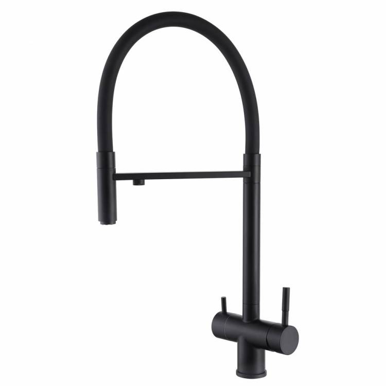 Смеситель для кухни Abber Wasser Kreis AF81141B с подключением фильтра и выдвижной лейкой, черный матовый