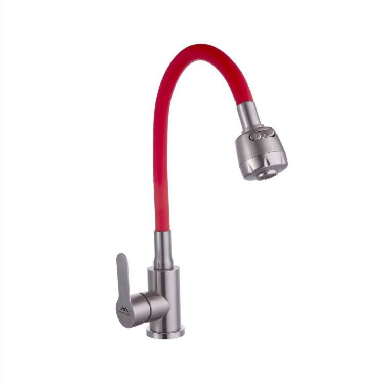 Смеситель для кухни Fashun A54101+N7348 с гибким изливом, сатин, красный