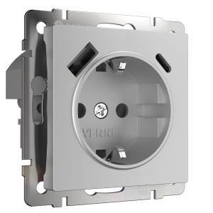 Розетка 1-местная с заземлением, шторками и USB Type A+С Werkel W1171706 серебряный