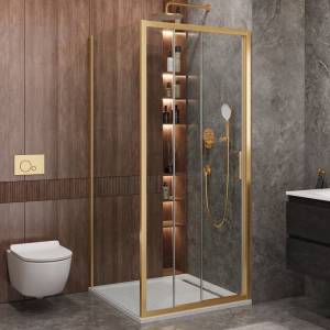Душевой уголок Cezares Molveno MOLVENO-AHF-31-100/90-C-BORO-IV профиль брашированное золото, стекло прозрачное, 100x90x195