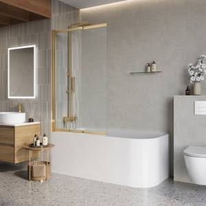 Шторка на ванну BelBagno Luce LUCE-VF-11-90/145-C-ORO профиль золото глянцевое, стекло прозрачное, 90x145