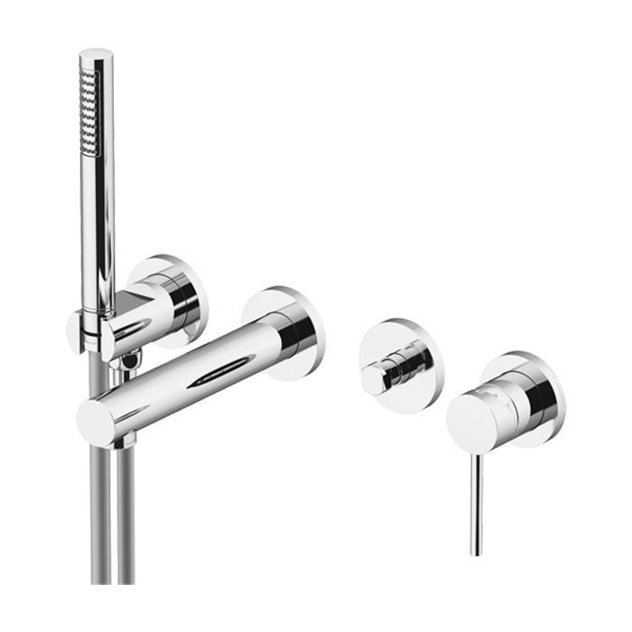 Смеситель для ванны Gattoni Circle one 9005/90C0 встроенный, на 4 отв, с ручной лейкой, Хром