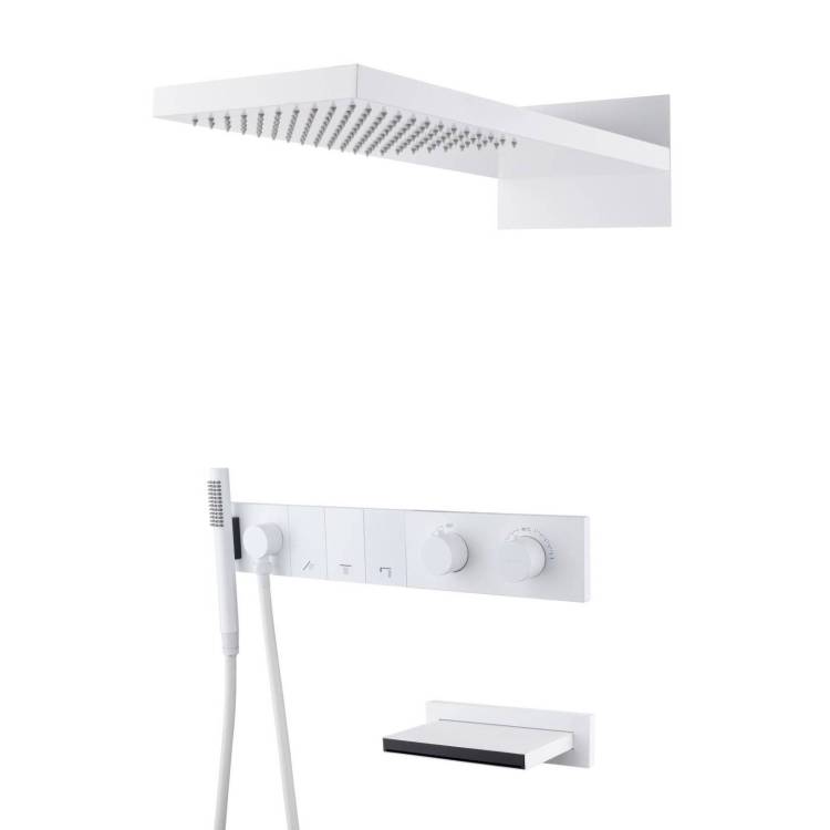 Душевая система Boheme Zodiac 133-2-MW белая матовая, с термостатом, с изливом