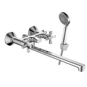 Смеситель для ванны Decoroom DR52 DR52043 двуручный универсальный с поворотным изливом 300 мм Хром