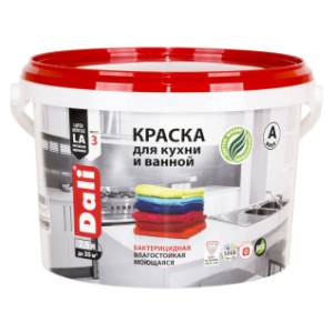 Краска для кухни и ванной акриловая моющаяся Dali глубокоматовая база А 2.5 л
