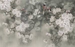 3D Фотообои Artegrafico «Цветочная акварель со снегирями» DV-006 канвас