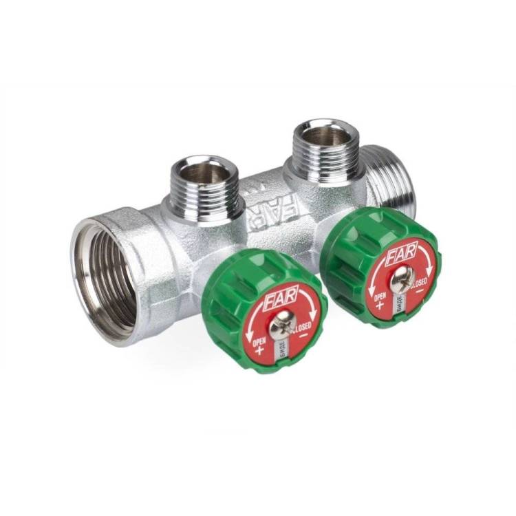 Коллектор FAR регулирующий проходной MULTIFAR с трубной резьбой 1x3/4EK с 2 контурами