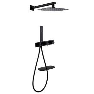 Душевая система Abber Rund AF8750B черная матовая, встраиваемая, с термостатом, с изливом