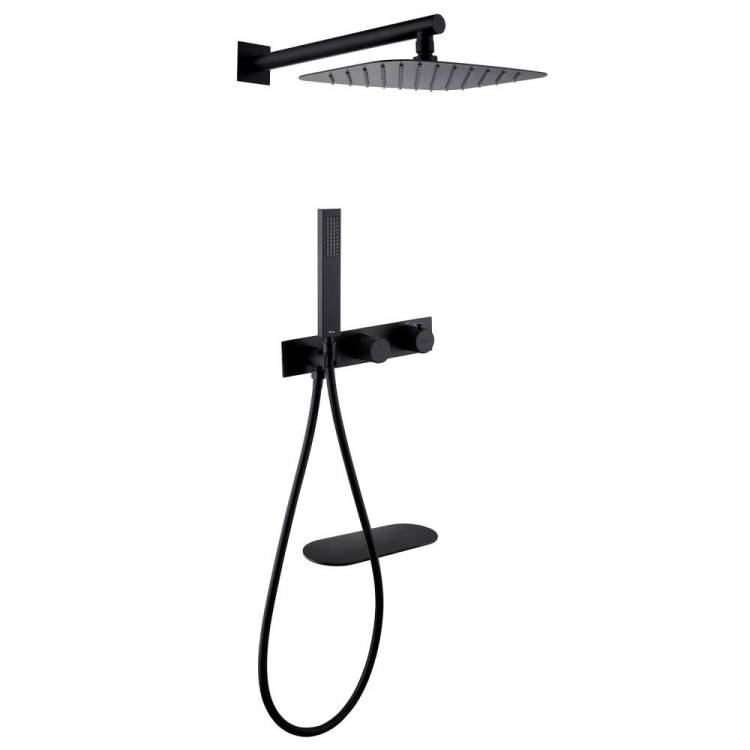 Душевая система Abber Rund AF8750B черная матовая, встраиваемая, с термостатом, с изливом