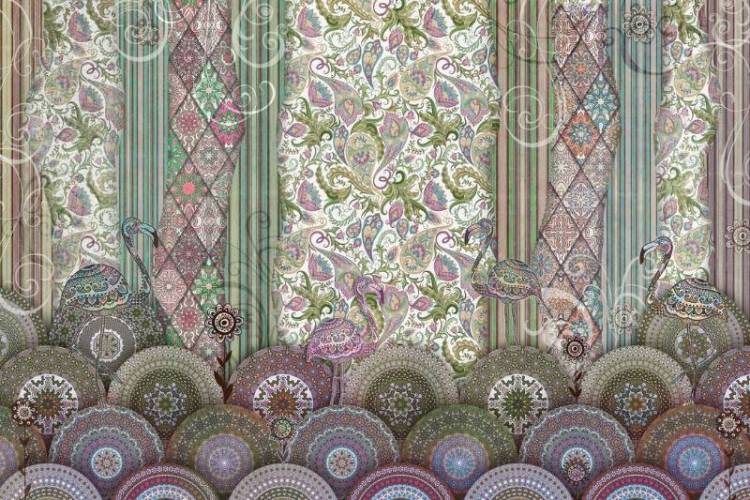 3D Фотообои Artegrafico «Фламинго в восточном саду» VS-017 песок