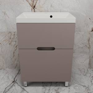 Тумба с раковиной Style Line Матис 60 напольная, тауп темный, раковина жасмин, 82x60x45