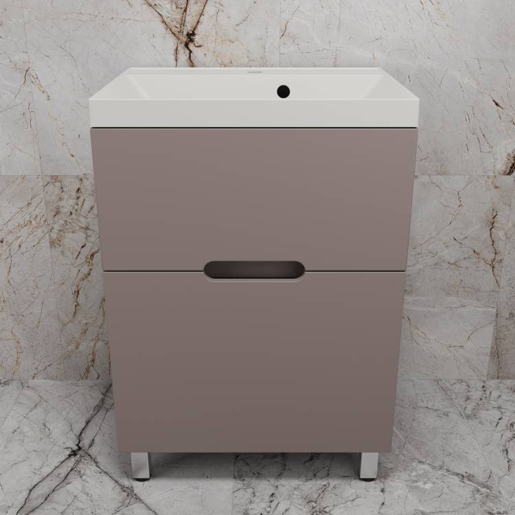 Тумба с раковиной Style Line Матис 60 напольная, тауп темный, раковина жасмин, 82x60x45