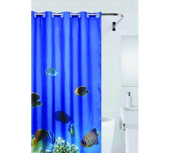 Штора для ванной Bath Plus Seabed NFD-720 большие кольца, 180x200, синий