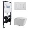 Комплект Abber Rechteck AC1201-AC0105-AC0120MW унитаз подвесной, безободковый, сиденье микролифт, белый, кнопка белая матовая