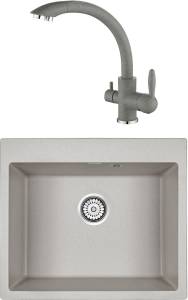 Комплект Paulmark Kante PM106052-GR серый + Смеситель Paulmark Essen Es213001-310 для кухонной мойки, серый