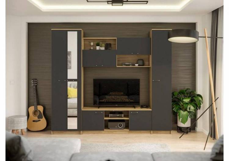 Стенка в гостиную Woodville Бертелена 508418 дуб крафт серый/антрацит