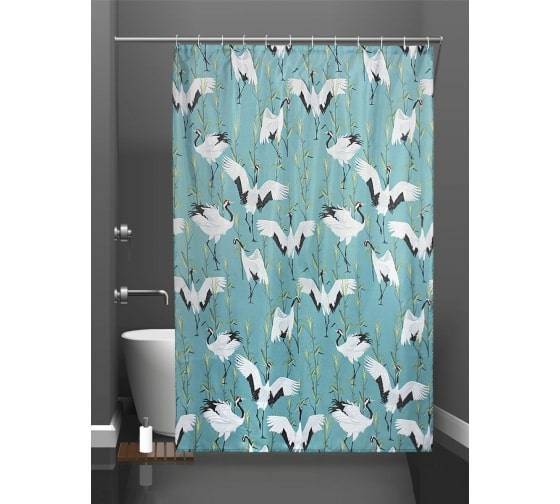 Штора для ванной Bath Plus Cranes akch21030 с кольцами, 180x180, бирюзовый