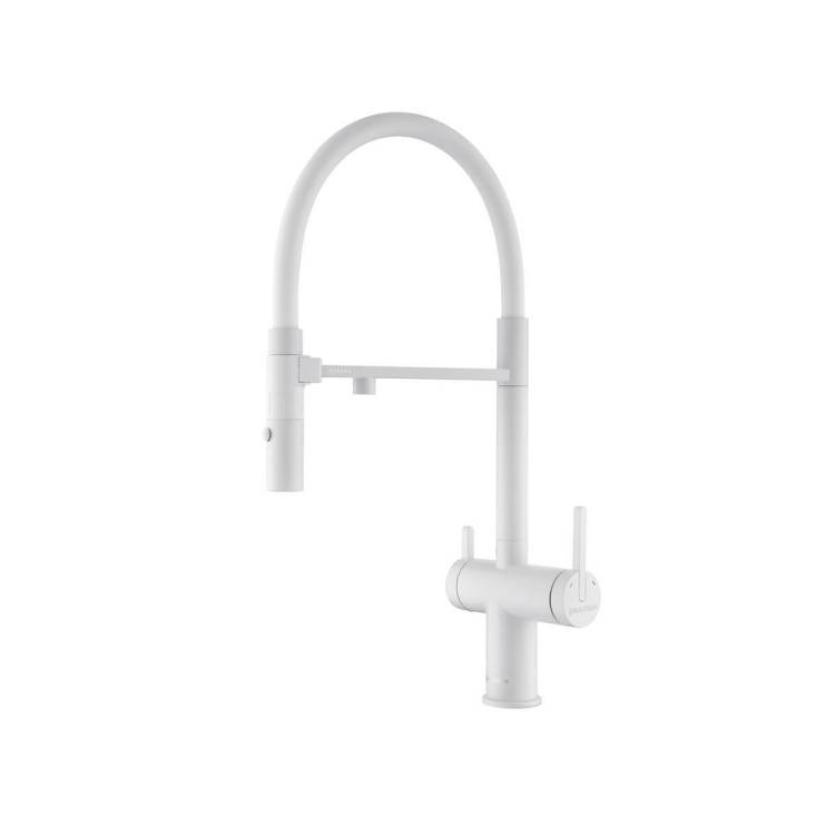 Смеситель для кухни Paulmark Gravity Gr213888-WH с гибким изливом, белый матовый