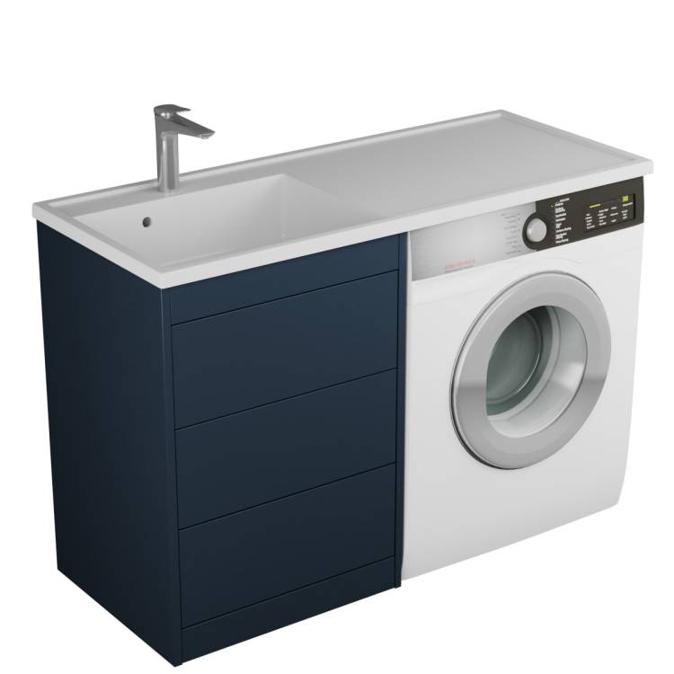 Тумба с раковиной Veneciana Nera 55 55526 под стиральную машину, с тремя ящиками, индиго матовый