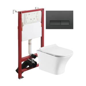 Унитаз с инсталляцией Orange CI02-100W+APB244 безободковый, с крышкой-сиденьем микролифт, с кнопкой, кнопка черная