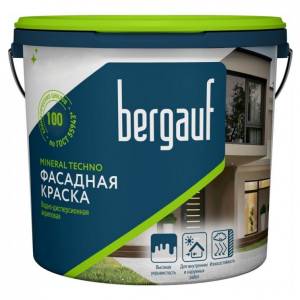 Краска водно-дисперсионная акриловая для фасадных работ Bergauf Mineral Techno база А 9 л