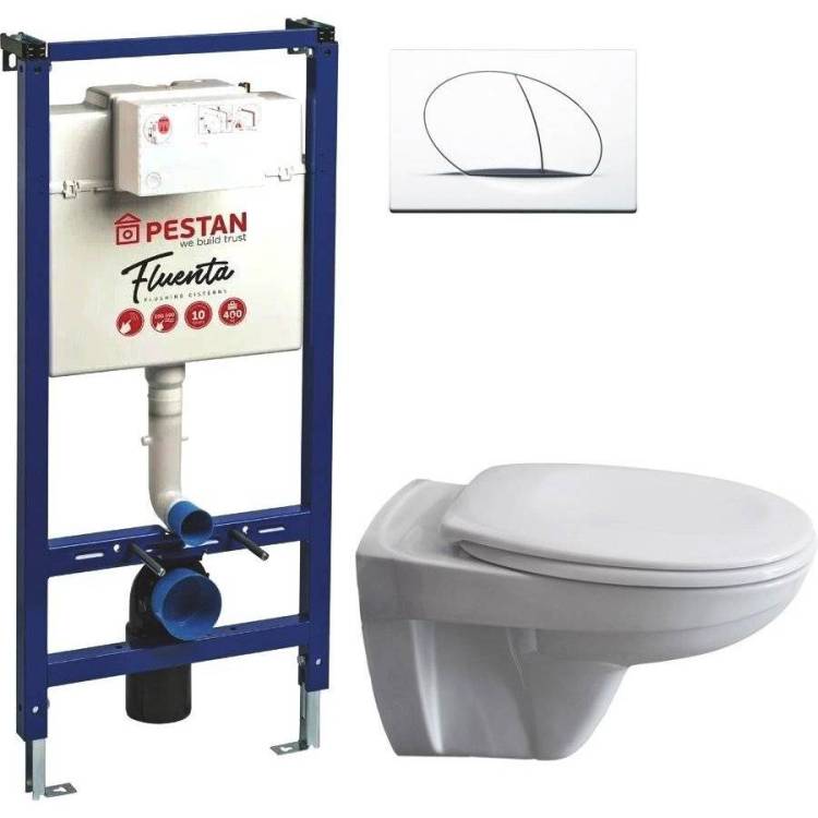 Комплект Унитаз подвесной Pestan Fluenta Basic 40006460 + Инсталляция 40006356 + Кнопка Play 40006357