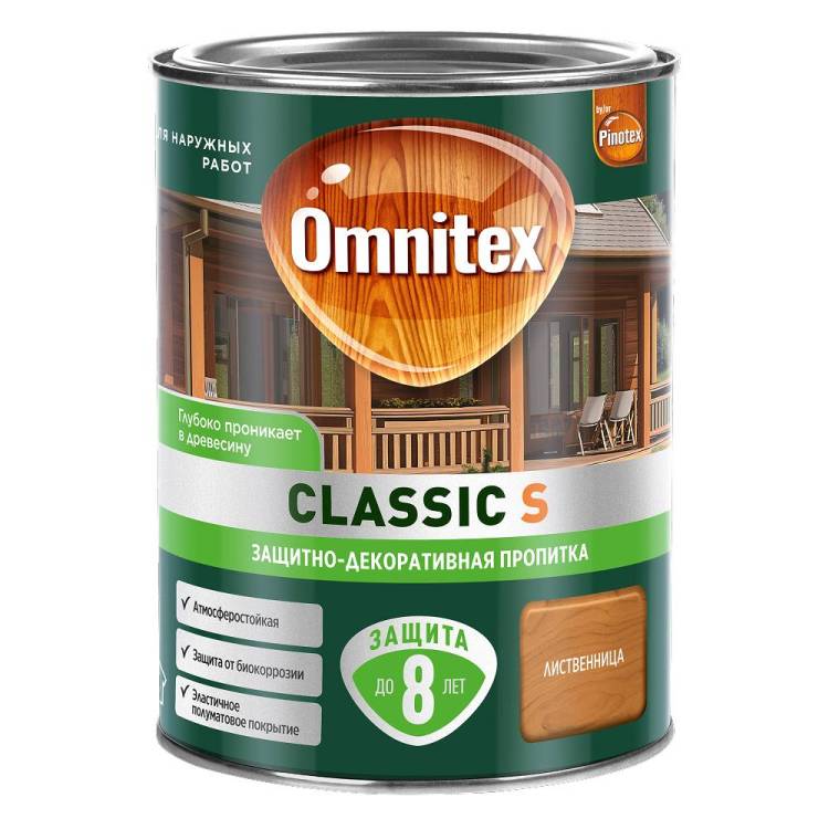 Пропитка декоративная для защиты древесины Omnitex Classic S лиственница 0.9 л
