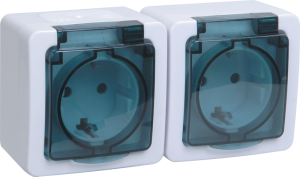 Розетка 2-местная с заземлением и крышкой IEK Гермес Plus ERMP22-K03-16-54-EC белый, крышка дымчатый