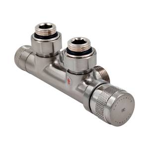 Узел нижнего подключения Primoclima Armature Lunar PCART890AN термостатический, угловой, правый 1/2"х3/4"Е, никель матовый