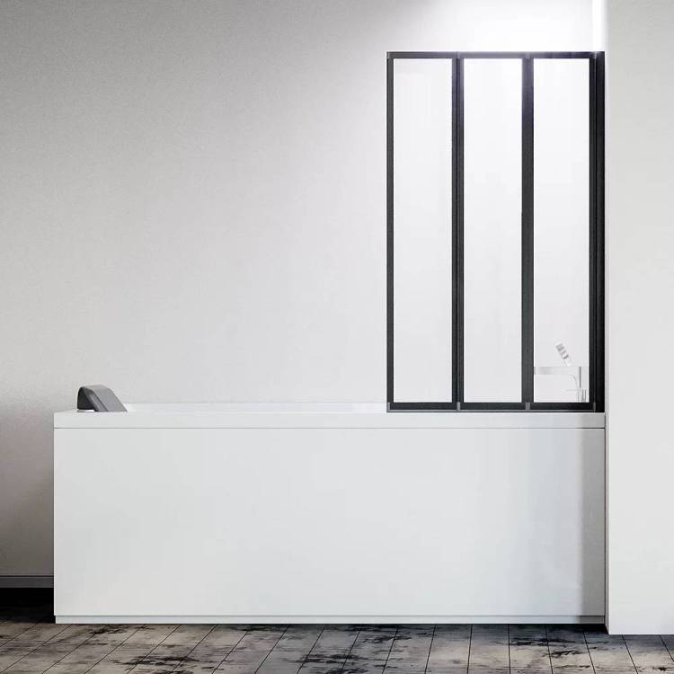 Шторка на ванну Veconi Palau PL-73BR профиль черный матовый, стекло прозрачное, 90x150