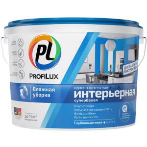 Краска для стен и потолков латексная Profilux PL-10L глубокоматовая супербелая 14 кг