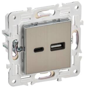 Розетка USB type A+C IEK Skandy SK-U22-D31-K50 никель
