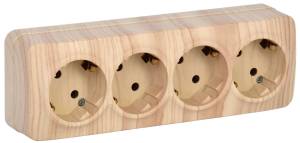 Розетка 4-местная с заземлением IEK Glory ERH41-K34-16 сосна