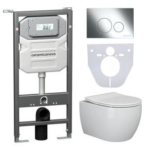 Комплект Унитаз подвесной Ceramica Nova Play CN3001 + Система инсталляции Envision CN1001CH с кнопкой смыва хром и шумоизоляционной панелью CN1000