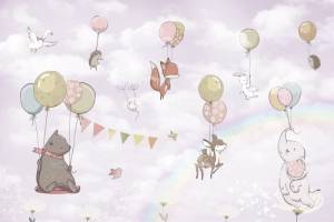 3D Фотообои Artegrafico «Милые зверюшки на шариках» KID-037 песок