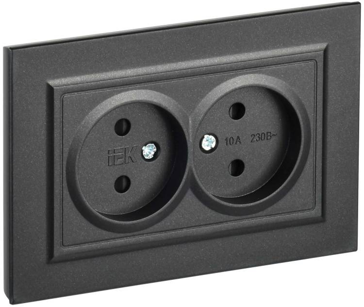 Розетка 2-местная с защитными шторками IEK Brite BR-R23-10-K02-F черный