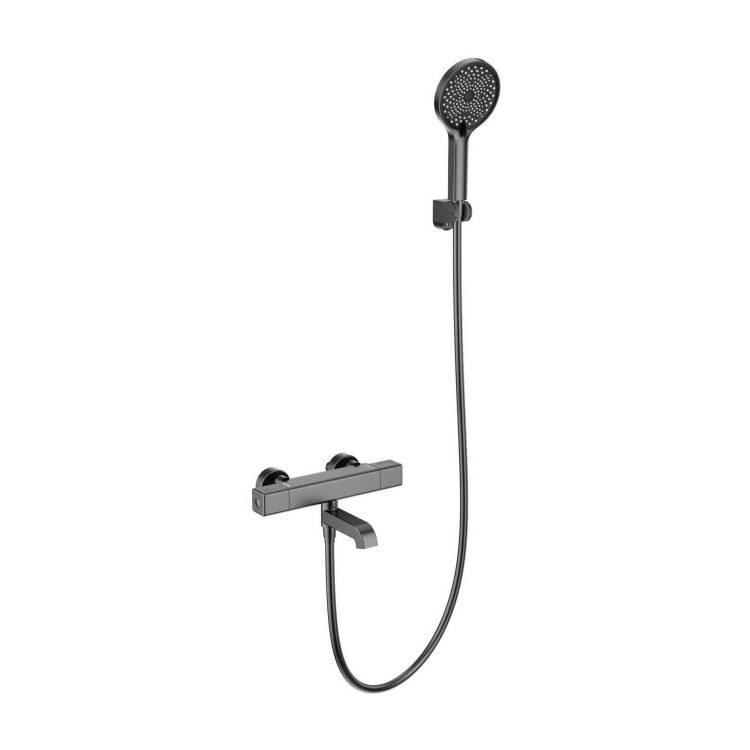 Смеситель для ванны Wonzon & Woghand WW-B2016-A1-BGG термостатический, с душевым гарнитуром, темный графит