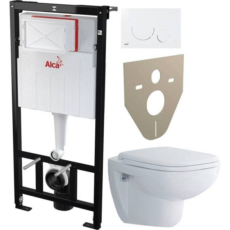 Комплект Унитаз подвесной Duravit D-code 45700900A1 + Инсталляция AlcaPlast Sadromodul AM101/1120-001 + Кнопка THIN M670