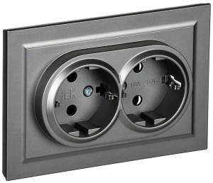 Розетка 2-местная с заземлением и шторками IEK Brite BR-R24-16-K46-F сталь