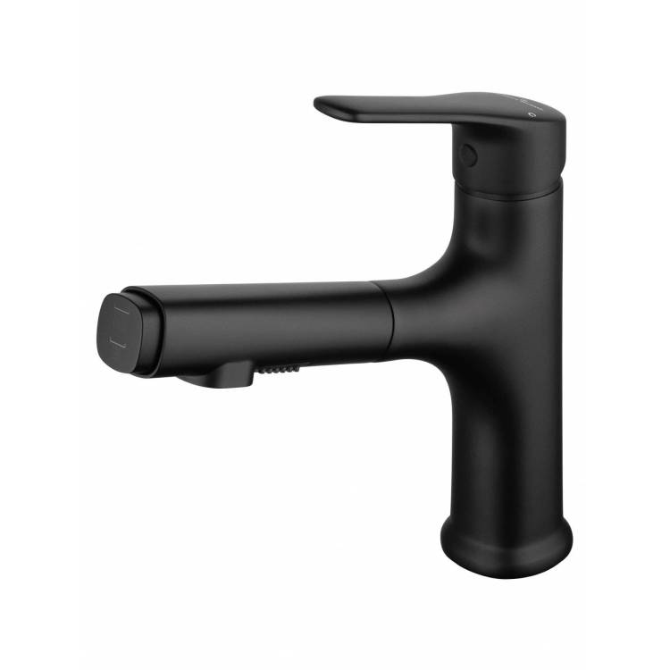 Смеситель для раковины Wonzon & Woghand WW-AE4151-MB с выдвижным изливом, черный матовый