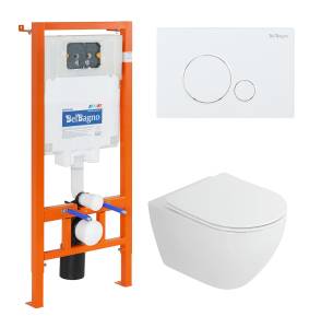 Комплект Унитаз подвесной Cezares Stylus-Tor CZR-6601-TH-TOR безободковый, с сиденьем микролифт + инсталляция BelBagno с кнопкой смыва Белая