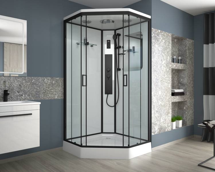 Душевая кабина Niagara Premium NG-6901-01GD BLACK 900х900х2200 низкий поддон 16см стекло ТОНИРОВАННОЕ