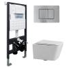 Комплект Abber Rechteck AC1201-AC0105-AC0120MCH унитаз подвесной, безободковый, сиденье микролифт, белый, кнопка хром матовый