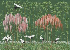 Бесшовные Eco обои Ortograf Chinoiserie 33961 Valley of storks green Гладь ОЕ-Р2